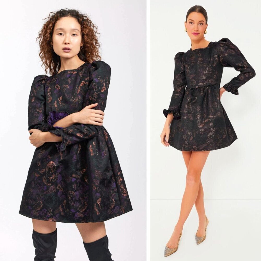 Batsheva Square Neck Mini Prairie Dress Enchantress Jacquard